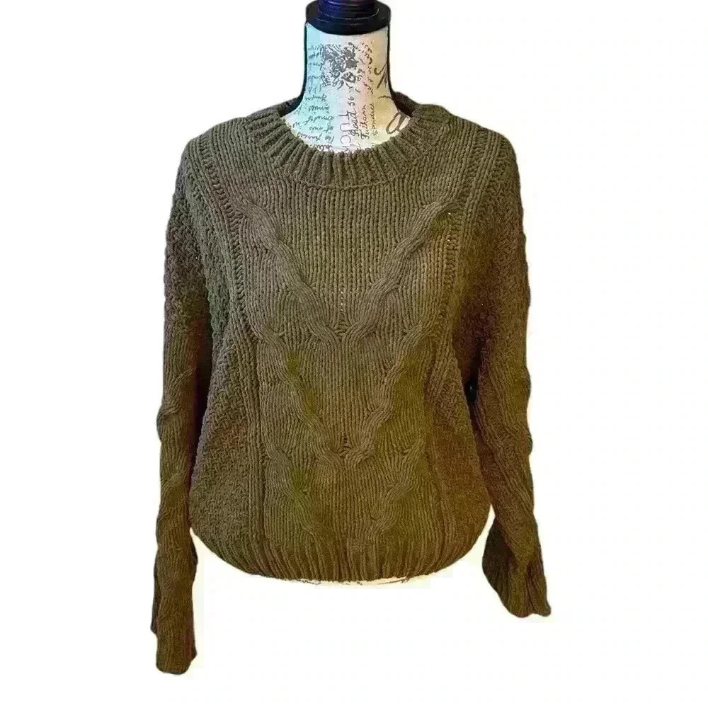 VINTAGE OLIVE GREEN Chunky Cableknit Sweater 💚🤎